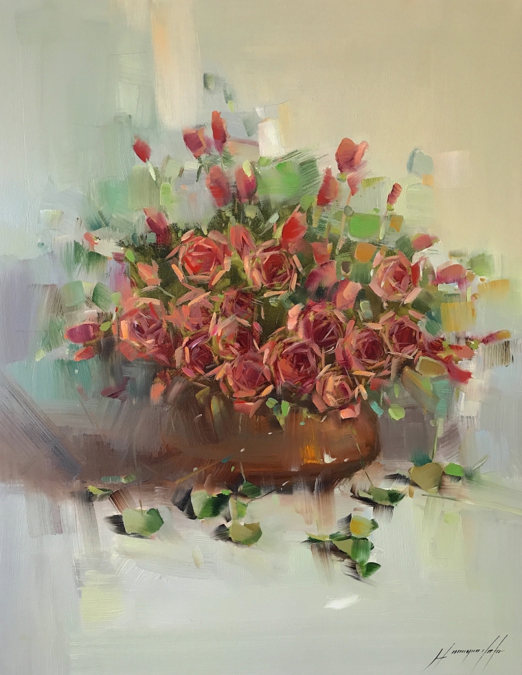 Vase of Roses, Oil Painting, Handmade artwork, One of a Kind         